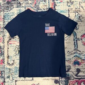 True Religion Blue Crew Neck Tee with Flag Accent